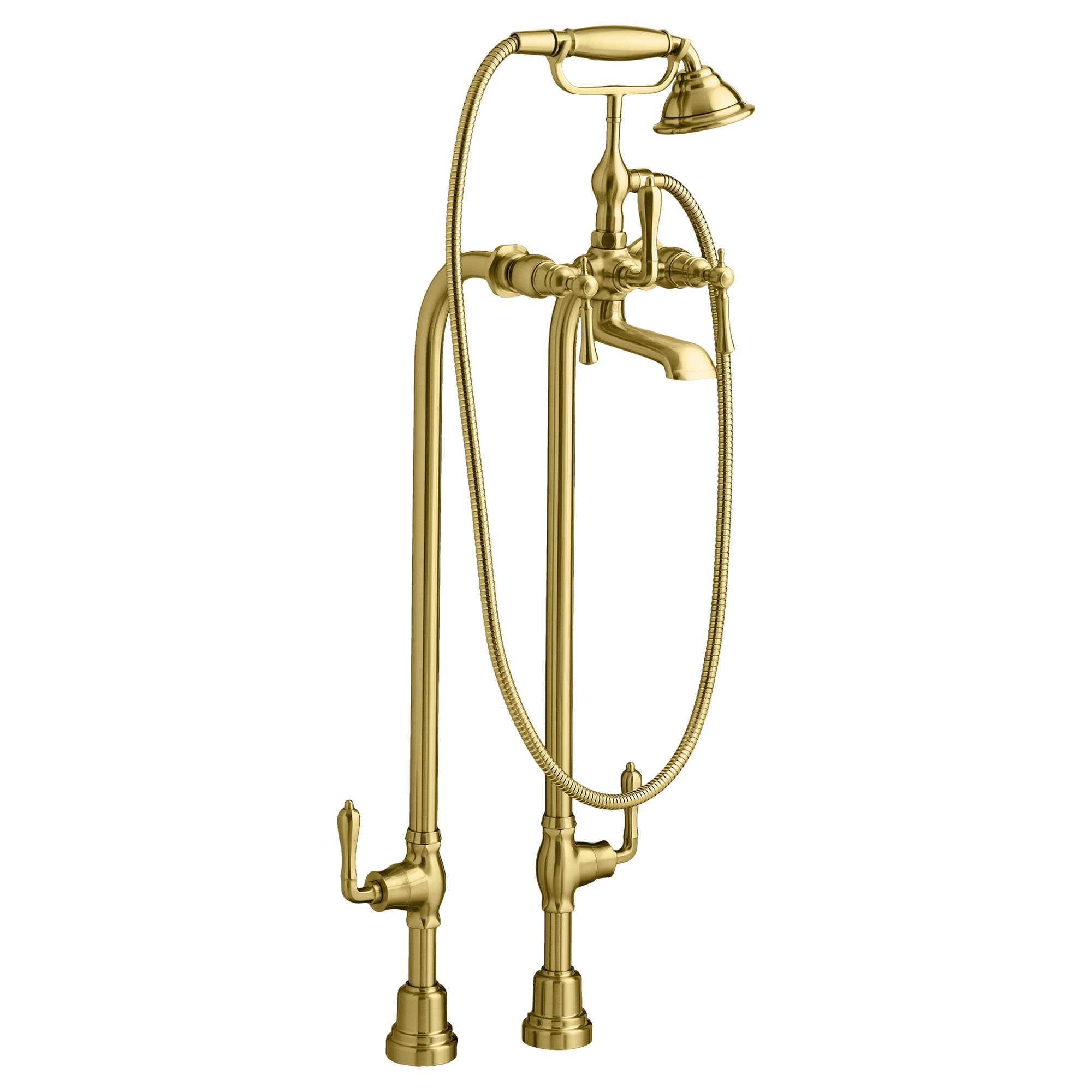 Transitional Floor Mount Bathtub Filler with Hand Shower and Randall Lever Handles